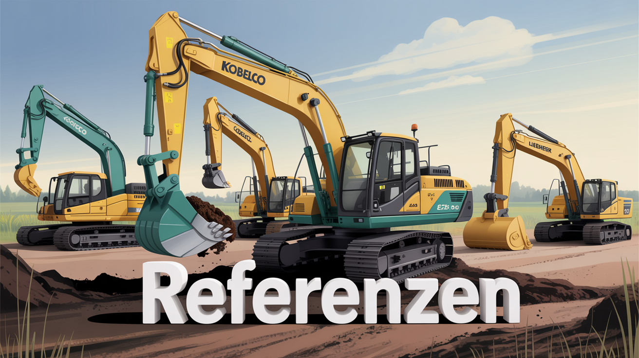 Verschiedene Bagger vor dem 3d Schriftzug