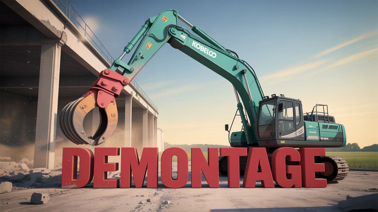 Kobelco Bagger demontiert Gewerbegebäude
