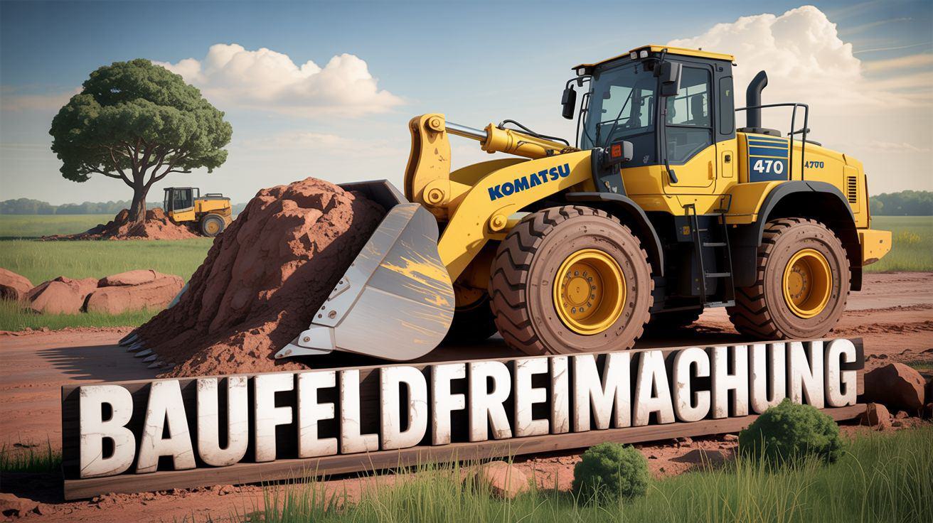Komatsu Radlader beräumt Baufeld